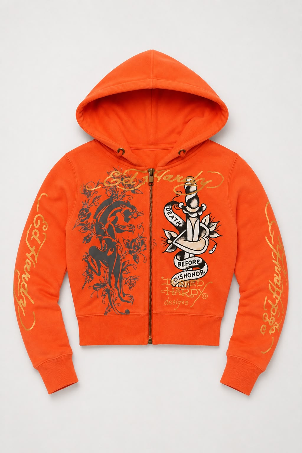 Ed Hardy Orange Panther Zip Up Hoodie