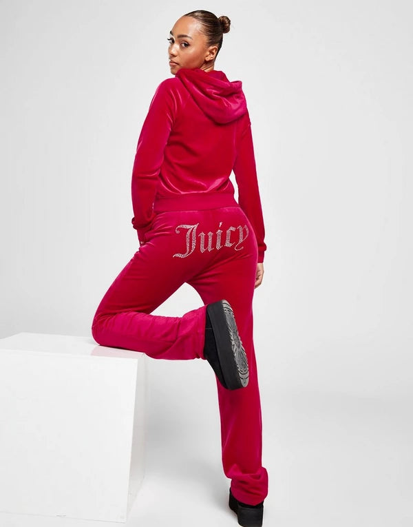 Juicy Couture Diamante Velour Track Pants Red