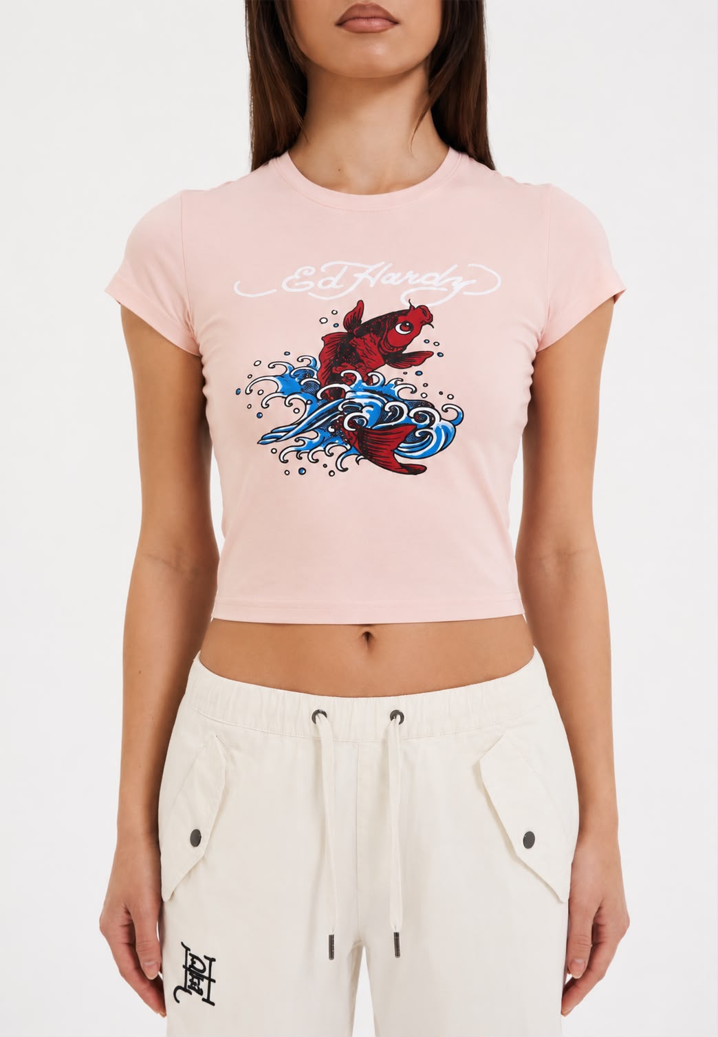 Ed Hardy Pink Koi Crop Tee