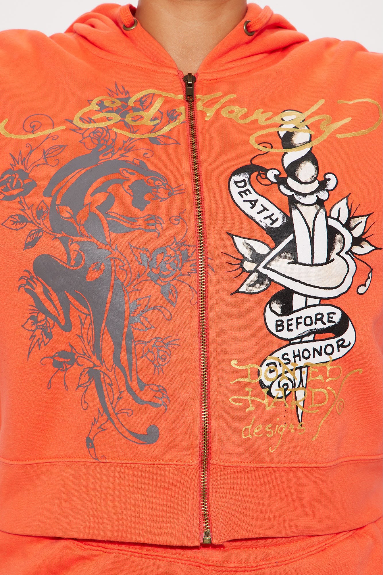 Ed Hardy Orange Panther Zip Up Hoodie