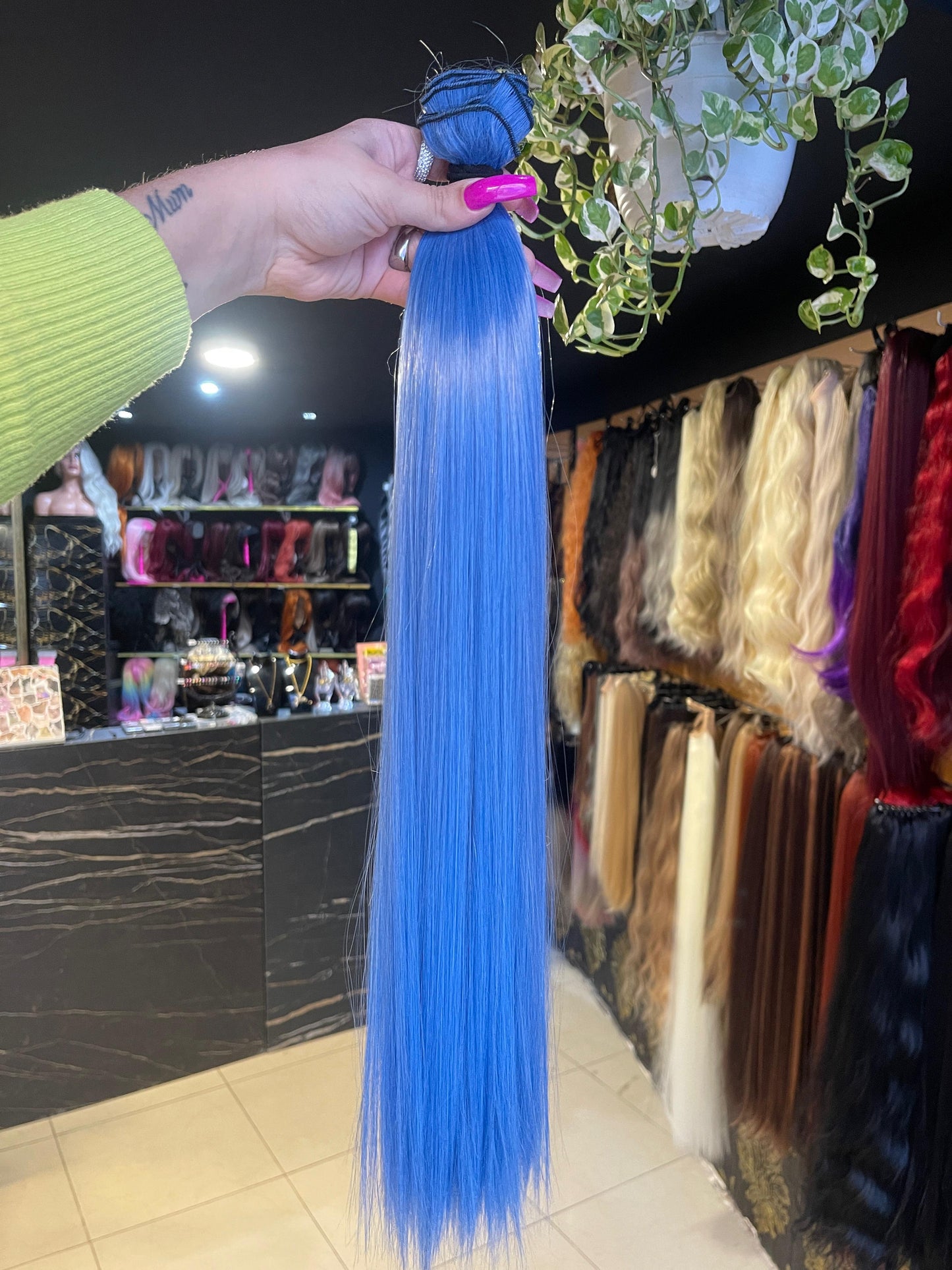 24 Inch Light Blue Synthetic Clip Ons