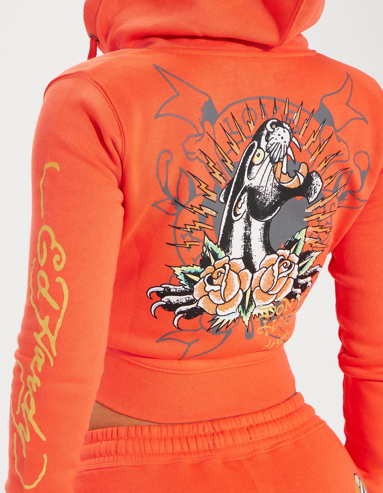 Ed Hardy Orange Panther Zip Up Hoodie