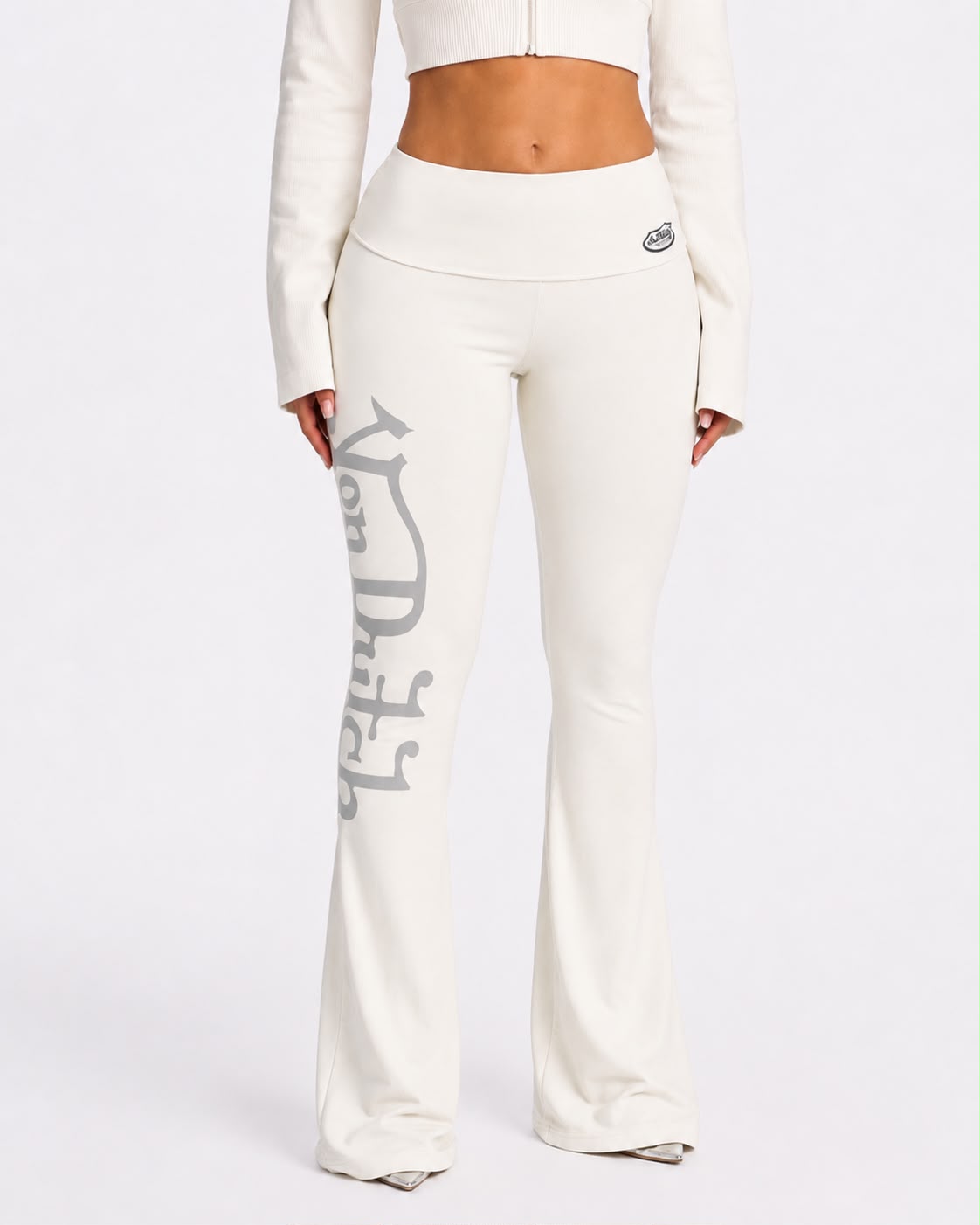 Cream Von Dutch Flared Leggings