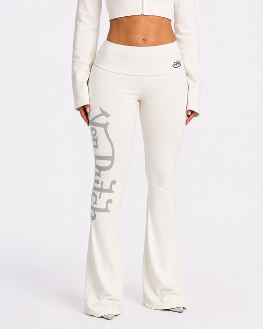 Cream Von Dutch Flared Leggings